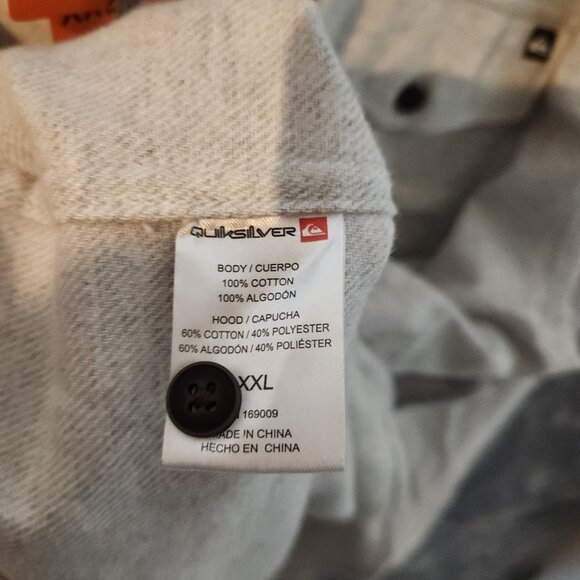 Quiksilver Men Hooded Flannel Drawstring Midweight Light Gray Button Up NEW XXL - Picture 9 of 11
